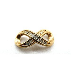 Vintage Monet Gold Tone Infinity Design Charm Necklace Pendant Clear Rhinestone